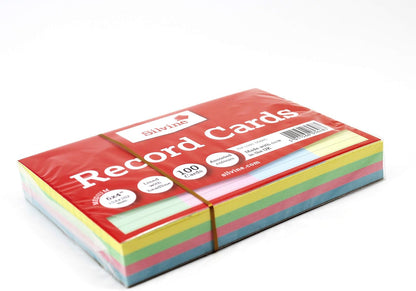 Silvine A6 Multi-Coloured Record Cards - Lined with Headline, 100 Cards Per Pack (Size 6x4"), 564AC
