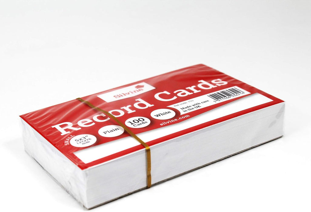 Silvine 5x3 White Record Cards - Plain, 100 Cards Per Pack. Ref 753 (127 x 76mm)
