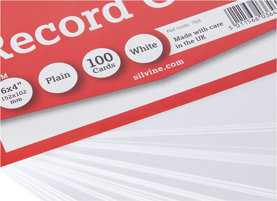 Silvine Record Cards 152x102 mm Plain Pack of 100 - Color: White 6x4