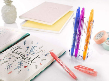 Pilot Frixion Rollerball 0.7mm Set to Go Pack of 4- Sky Blue/Purple/Coral Pink/Apricot Orange