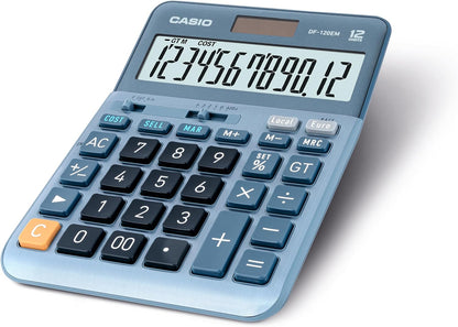 Casio Tischrechner DF-120EM, 12-stellig, Cost/Sell/Margin, Gesamtsummen-Speicher, Solar-/Batteriebetrieb, silber