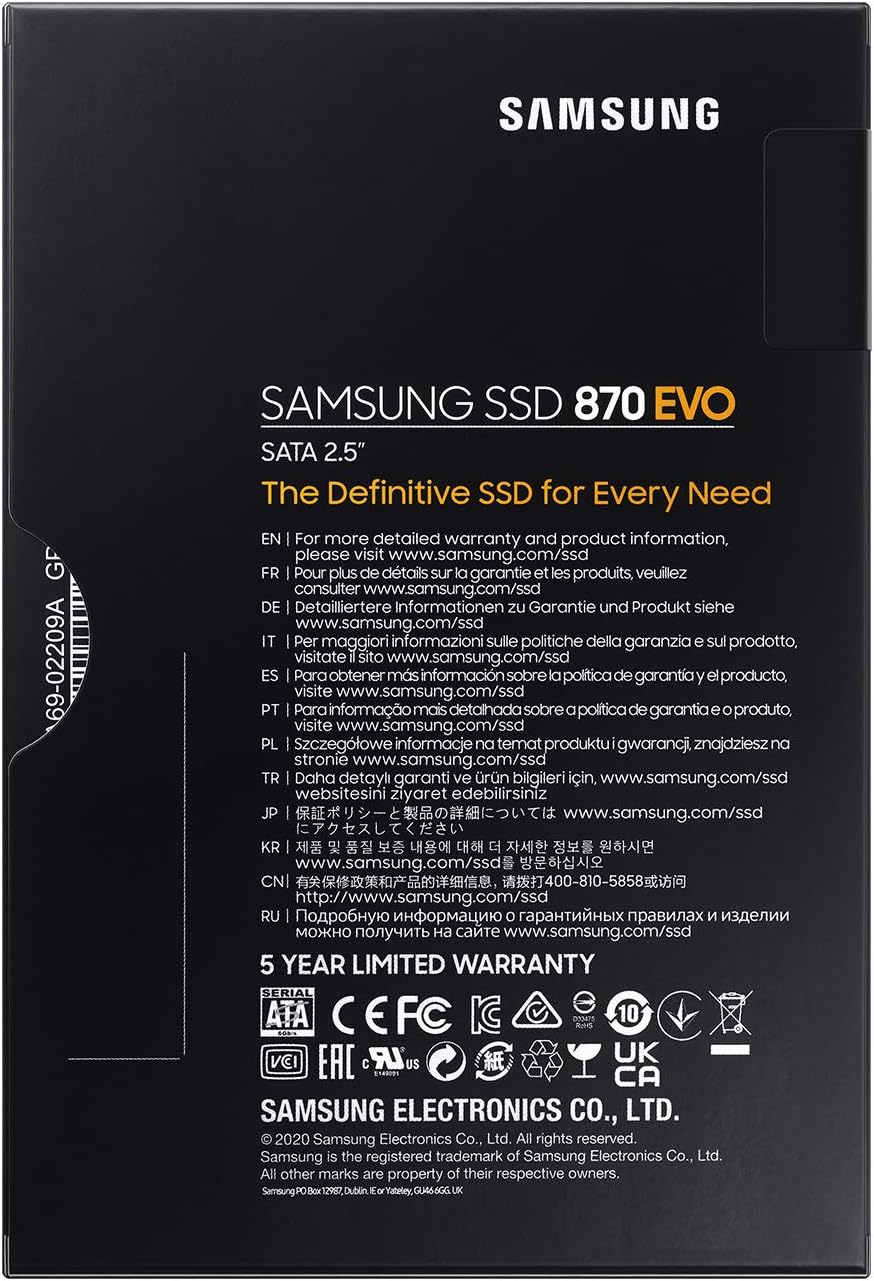 Samsung SSD 870 EVO, 250 GB, Form Factor 2.5 Inch, Intelligent Turbo Write, Magician 6 Software