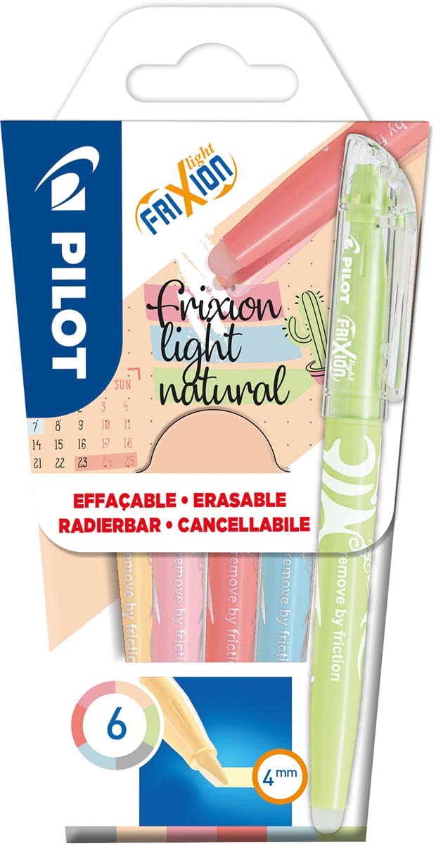 Pilot FriXion Light Natural 1 Case of 6 Erasable Natural Highlighters Pink, Yellow, Purple, Blue, Orange, Green