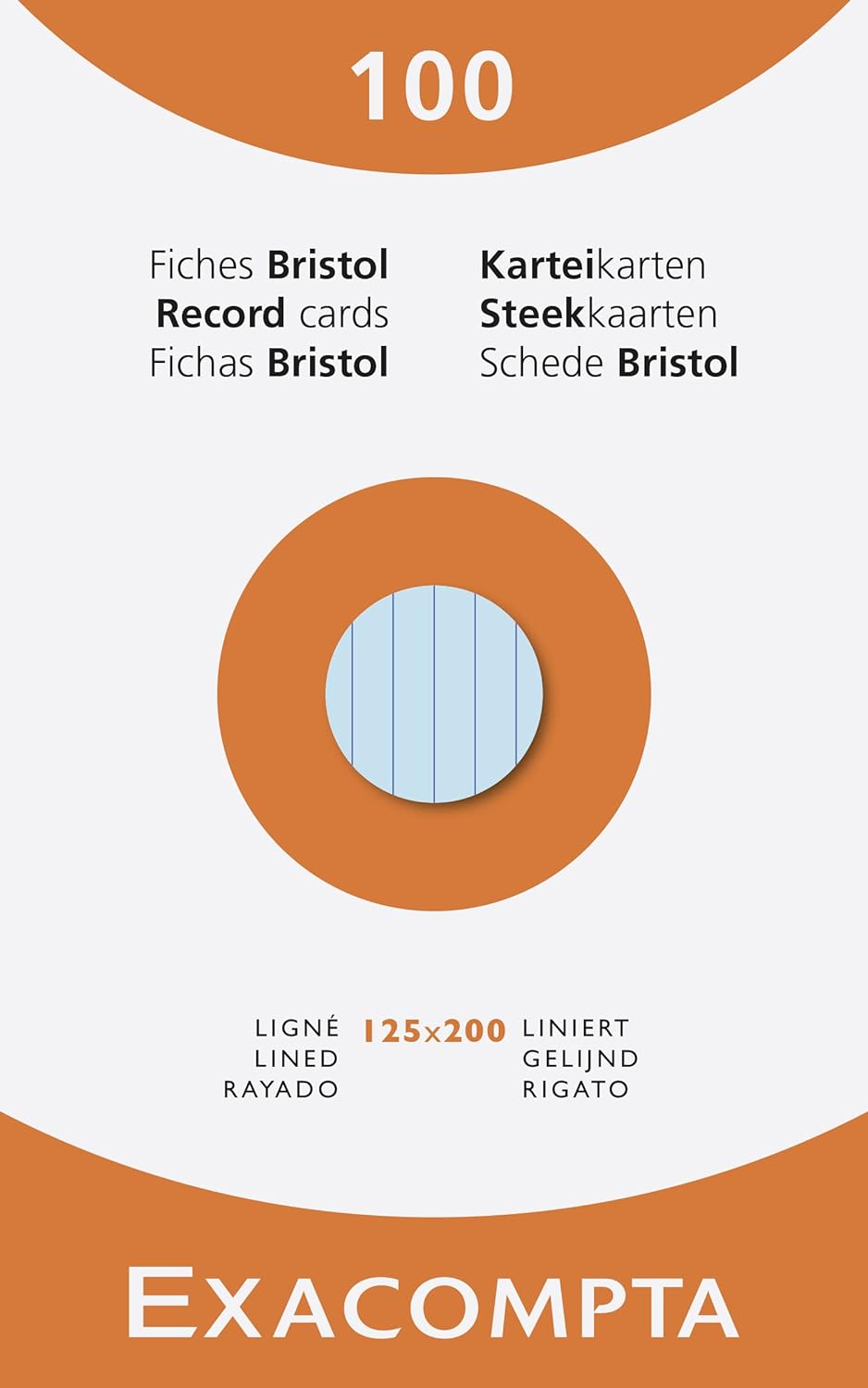 Exacompta - Ref 13853X - Bristol Lined Record Cards (Pack of 100) - 125 x 200mm in Size, 205gsm Card, Compatible with Printers - Suitable for Exam Revision & Notes - Assorted Colours 125 x 200 mm Lined Assorted Colours