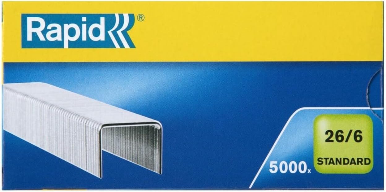 Rapid 26/6mm Standard Staples, For Stapling up to 20 Sheets, Use with Desktop and Electric Staplers, Galvanised Wire, Box of 5000, 24861800