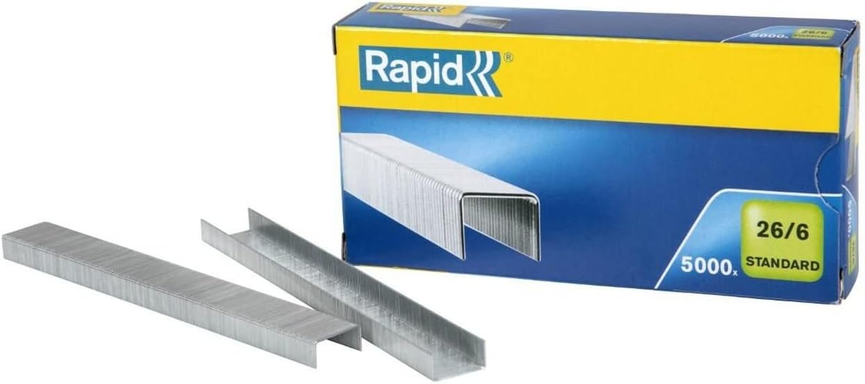 Rapid 26/6mm Standard Staples, For Stapling up to 20 Sheets, Use with Desktop and Electric Staplers, Galvanised Wire, Box of 5000, 24861800