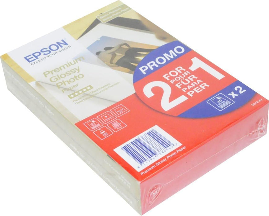2 x 40 Epson Premium Glossy Photo Paper, 10 x 15 cm, 255 g