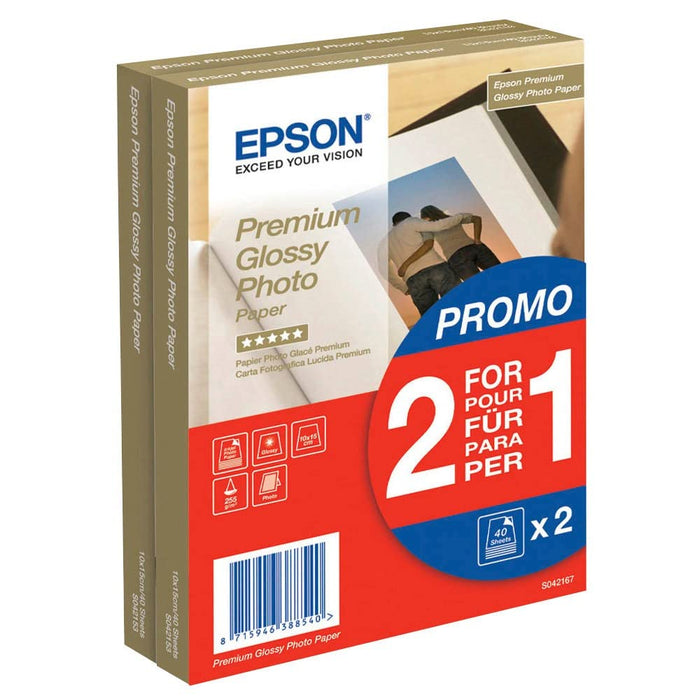 2 x 40 Epson Premium Glossy Photo Paper, 10 x 15 cm, 255 g