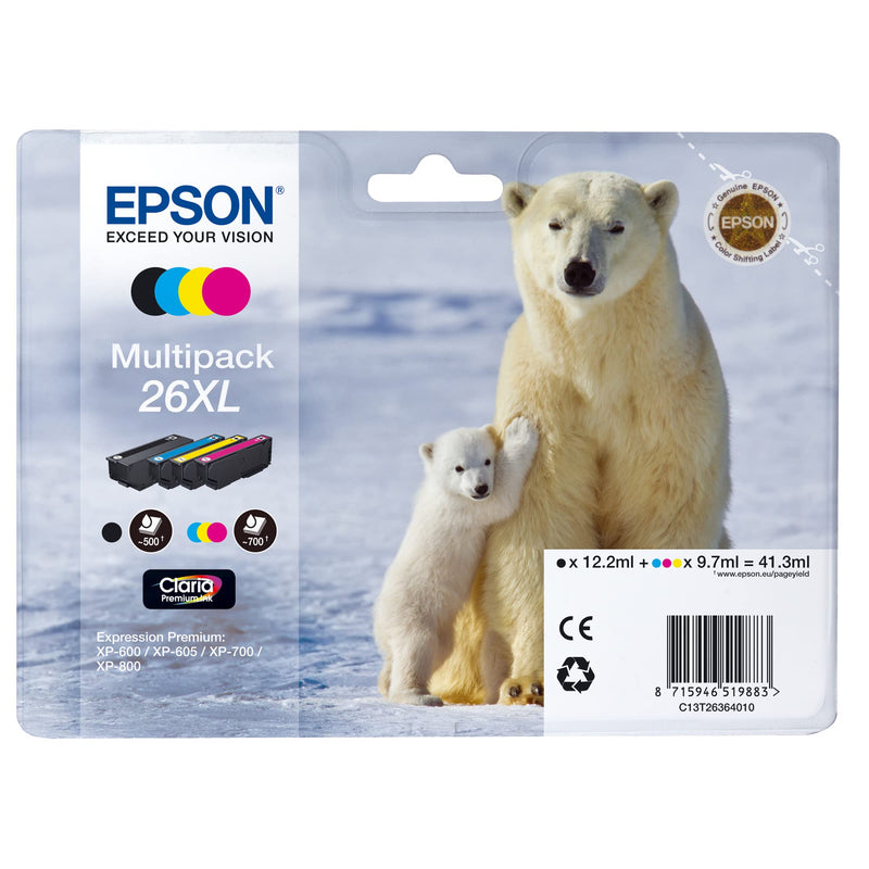 Epson C13T26364010 Cartuccia a Getto d'Inchiostro 26Xl T2636 Claria Multipack 4, da 41.3 ml
