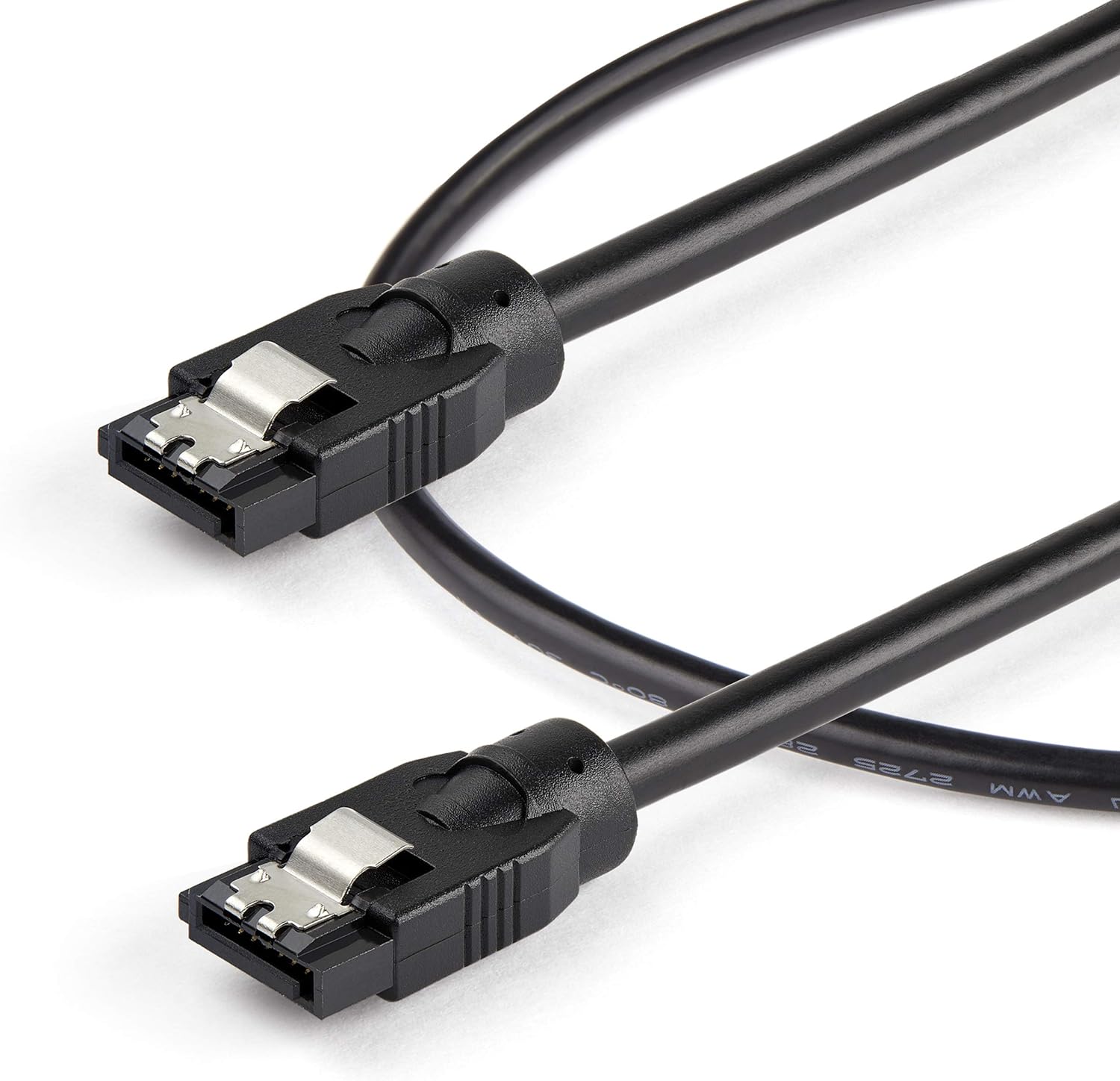 StarTech.com 12 Inch (30cm) Round SATA Cable - Latching Connectors - 6Gbs SATA Data Cord - SATA Hard Drive Power Cable - Black (SATRD30CM