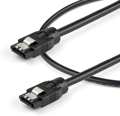 StarTech.com 12 Inch (30cm) Round SATA Cable - Latching Connectors - 6Gbs SATA Data Cord - SATA Hard Drive Power Cable - Black (SATRD30CM