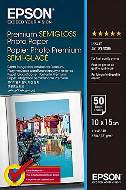 Epson Premium Semigloss Photo Paper - Semi-Gloss Photo Paper - 100 x 150 mm - 251 g/m2-50 Sheets (Pack of 2