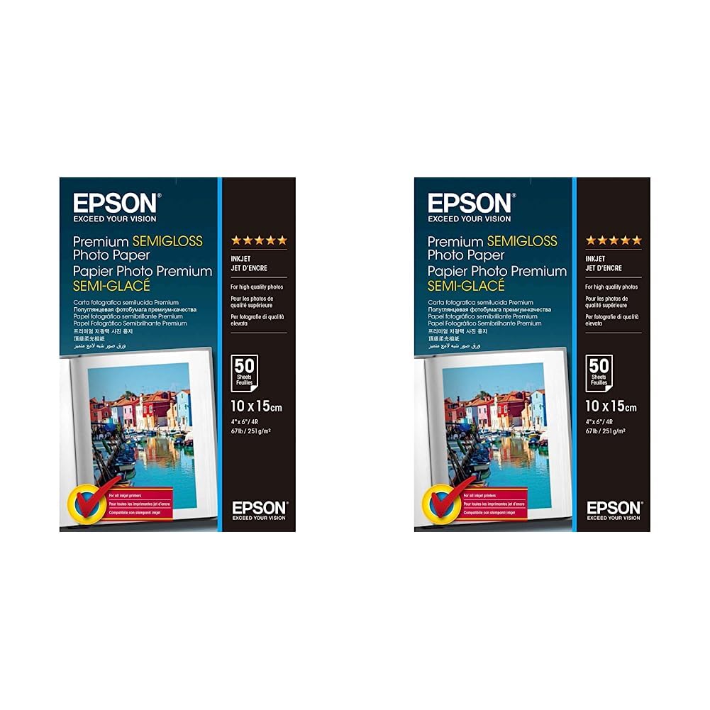 Epson Premium Semigloss Photo Paper - Semi-Gloss Photo Paper - 100 x 150 mm - 251 g/m2-50 Sheets (Pack of 2