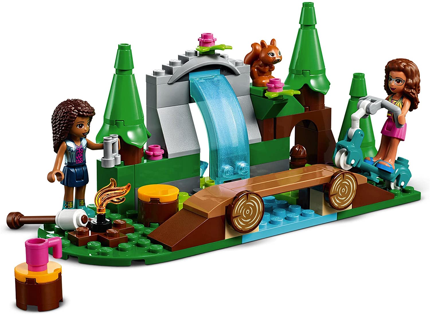 LEGO 41677 Friends Forest Waterfall Camping Adventure Set, Building Toys with Andrea and Olivia Mini-Dolls & 41738 Friends Dog Rescue Bike Toy Set + Bike Toy Set