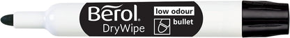 Berol DryWipe Whiteboard Marker Pens | Bullet Tip | Black Low-Odour Ink | 48 Dry Erase Markers