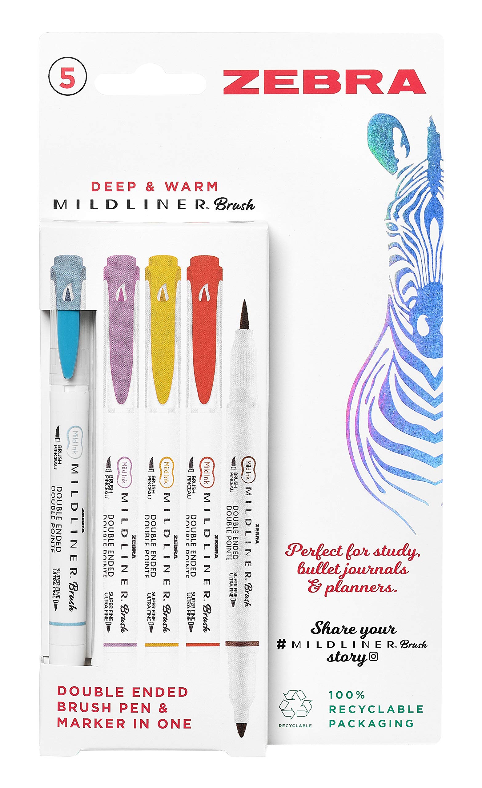 ZEBRA Pen MILDLINER - Bolígrafos de doble punta, rotuladores de punta de fieltro para adultos, punta redonda y punta de pincel para colorear para estilo y comodidad, bolígrafos para colorear Mildliner