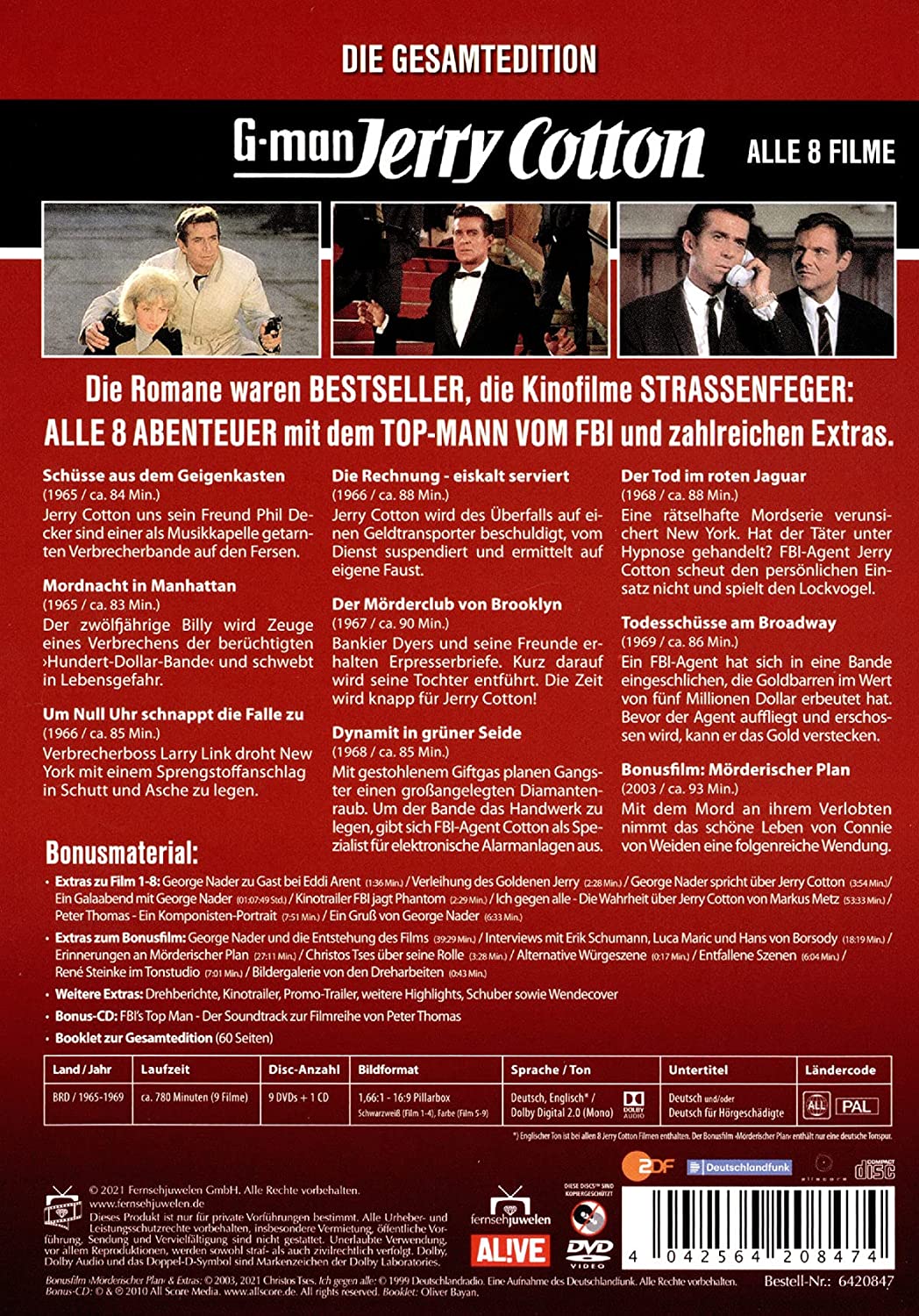 Jerry Cotton - Die Gesamtedition: Alle 8 Filme (Filmjuwelen)  (inkl. Soundtrack-CD