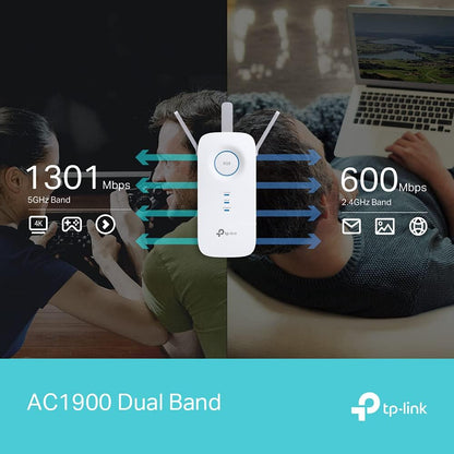 TP-Link AC1900 Gigabit Mesh Wi-Fi Range Extender/Wi-Fi Booster/Wi-Fi Repeater, 3 External Antennas, Intelligent Signal Light, Power Schedule, LED Control, Tether APP, Easy Setup, UK Plug (RE550) Wi-Fi Booster AC1900 Gigabit Port