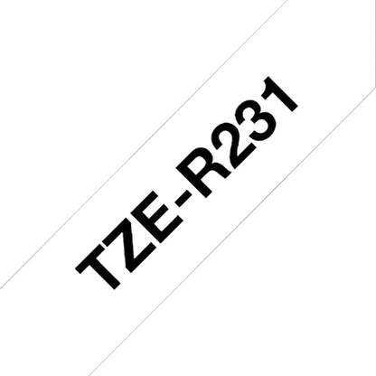 Brother TZe-R231 Labelling Tape Cassette, Black on White, 12mm (W) x 4M (L), Ribbon Tape, Brother Genuine Supplies