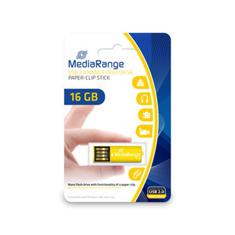 MediaRange MR976 Nano USB Stick 16GB yellow with paper clip function