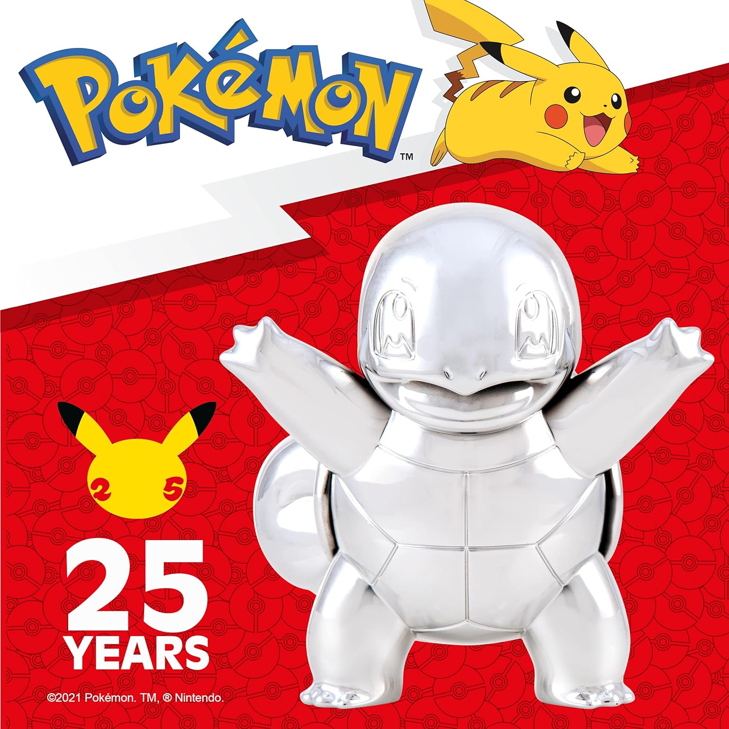Pokemon EA 25th Celebration 3 Inch Silver Squirtle Figure, Sliver Modern