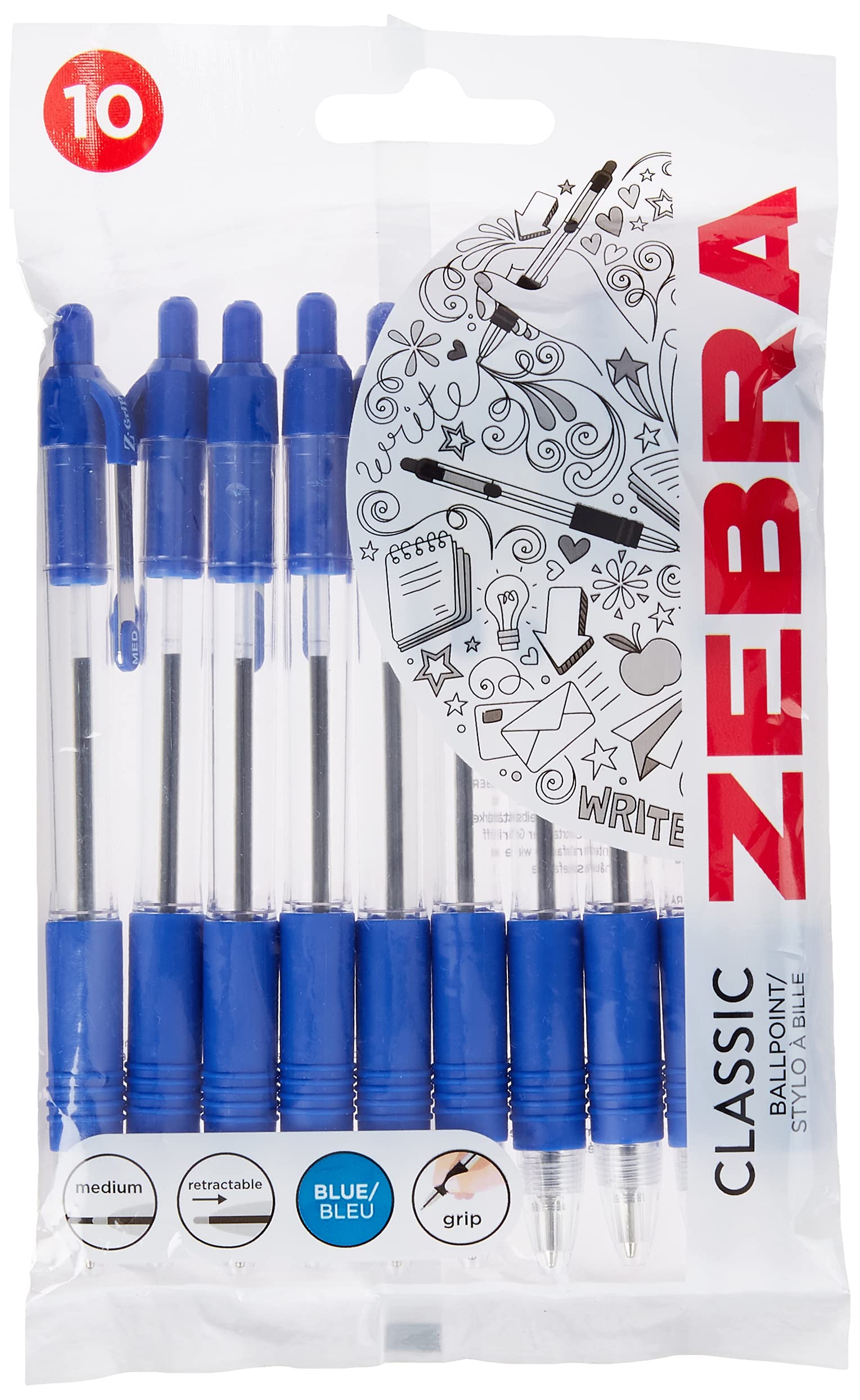 Zebra Z Grip 1.0 mm Ballpoint Pen - Blue (Pack of 10), 1952 Blue 10 Count (Pack of 1)