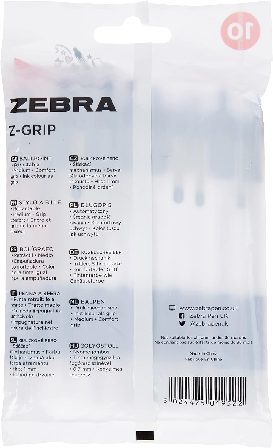 Zebra Z Grip 1.0 mm Ballpoint Pen - Blue (Pack of 10), 1952 Blue 10 Count (Pack of 1)