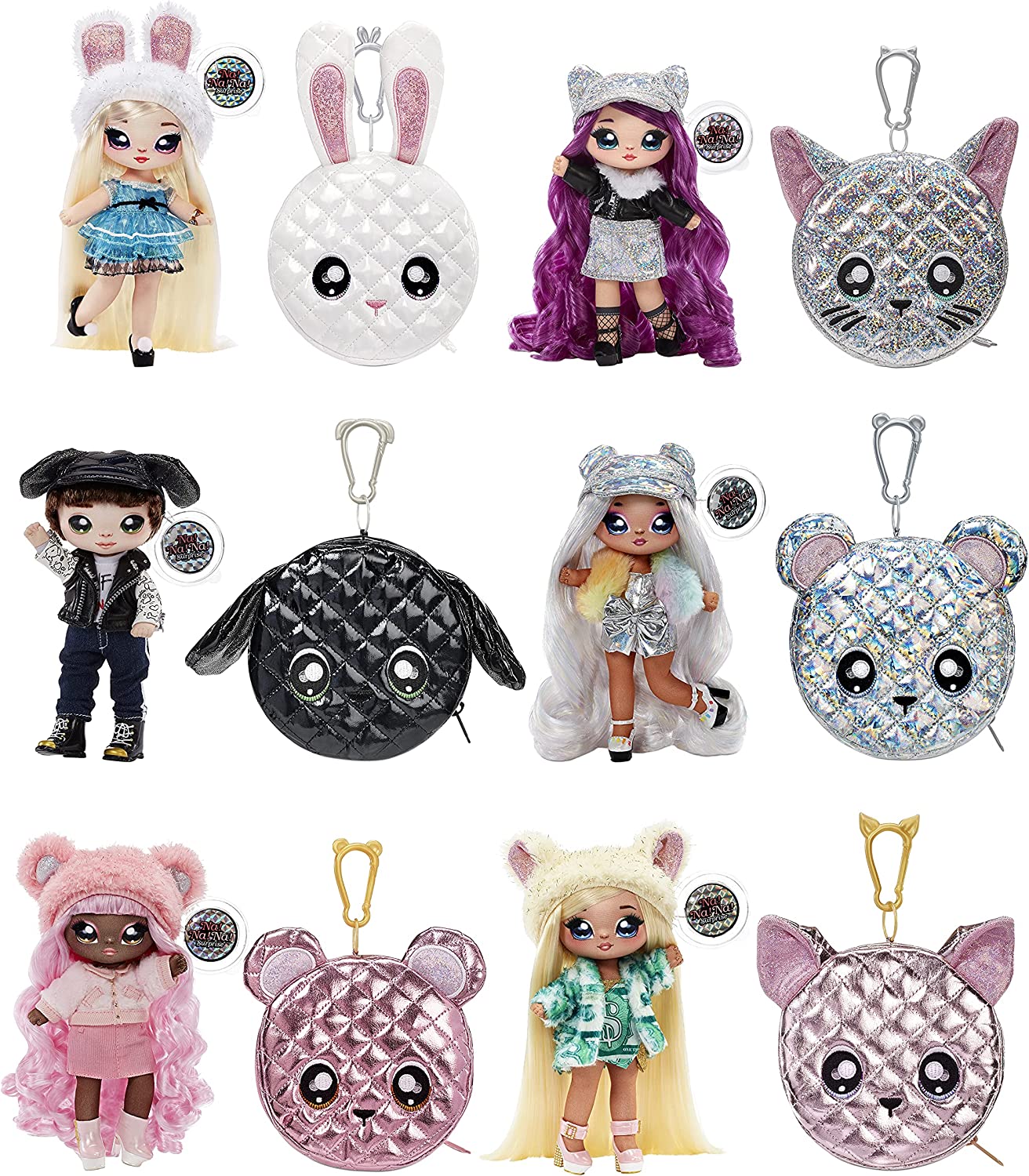 Na Na Na Surprise 2-in-1 Fashion Doll & Metallic Purse Glam Series - Collectable - Blonde Doll in Shimmery Blue Dress & Bunny Ears with White Rabbit Purse - Alice Hops