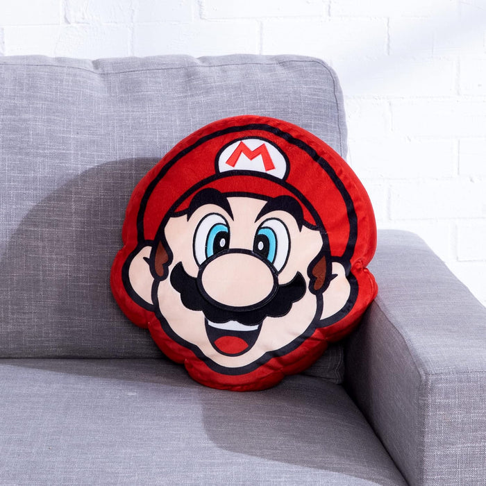 Club Mocchi Mocchi T12423 Mega, Nintendo Merchandise, Bedroom Accessories, Super Mario Cushion for Boys and Girls Aged 3 Years and Older, 15 Inch Plush Toy, Multi Mario Head