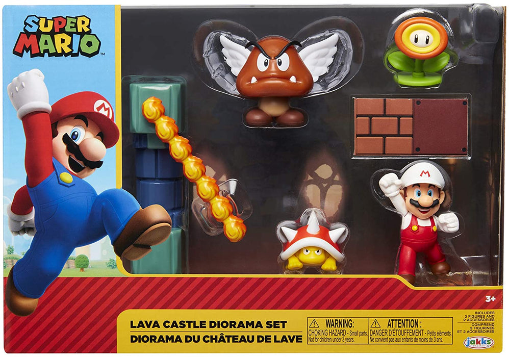Jakks Pacific Super Mario – Lava Castle Diorama-Set und Fire Mario Figur 6 cm