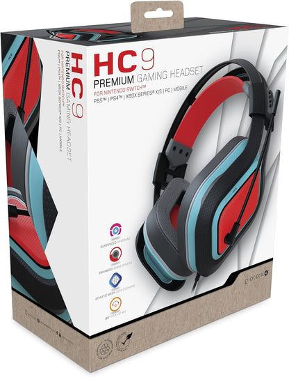 Gioteck HC9 Wired Stereo Over-Ear Headset for PS5/PS4, Xbox Series X, Switch, PC - Red & Blue - Extreme Comfort - Immersive Sound 2021 - Black & Red