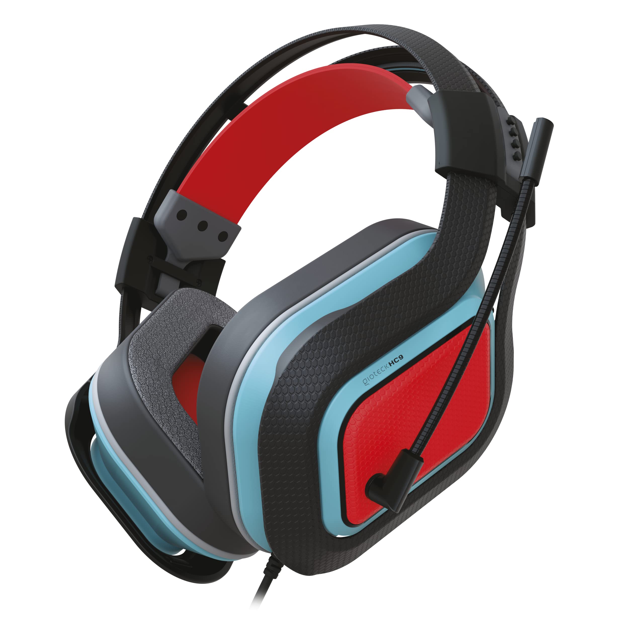 Gioteck HC9 Wired Stereo Over-Ear Headset for PS5/PS4, Xbox Series X, Switch, PC - Red & Blue - Extreme Comfort - Immersive Sound 2021 - Black & Red