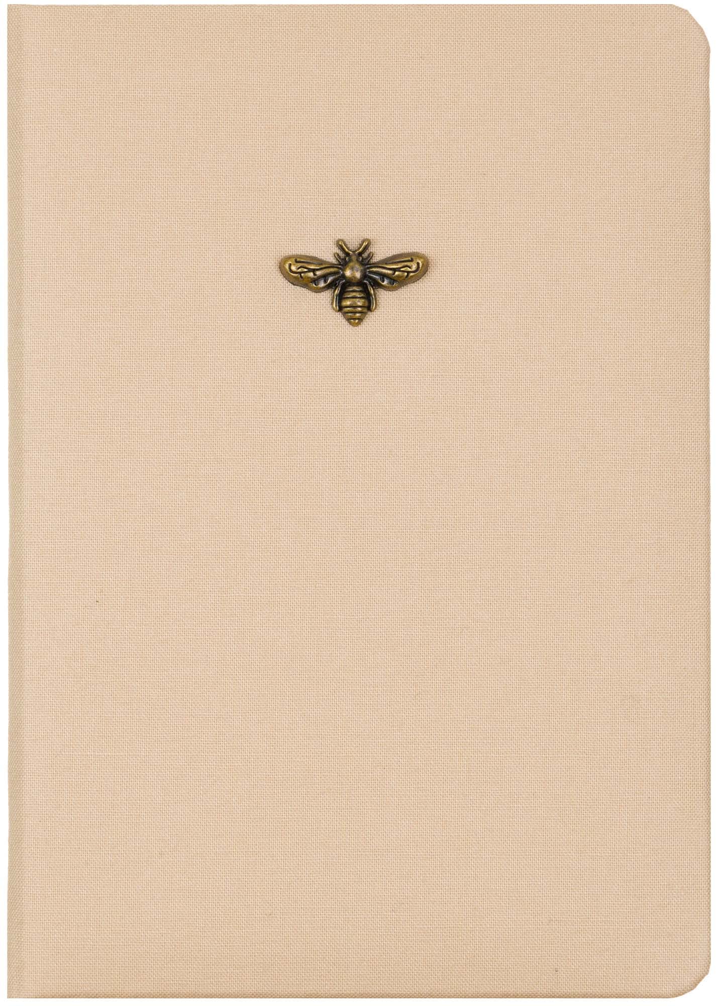 Eccolo Sand Bee Emblem Blank Lined Journal Notebook, 256 Ruled Pages, Padded Fabric Hardcover, 5-x-7-inch
