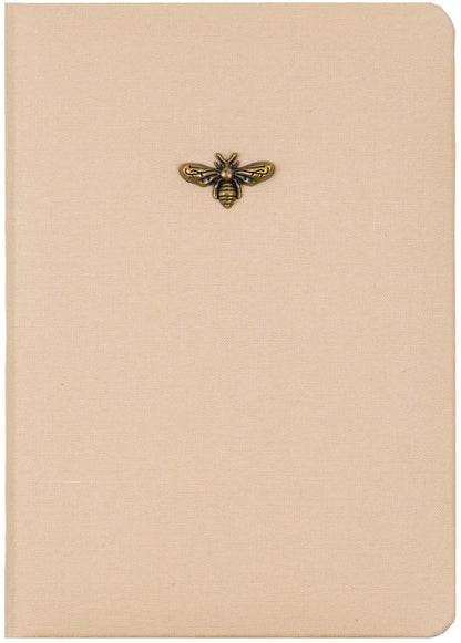 Eccolo Sand Bee Emblem Blank Lined Journal Notebook, 256 Ruled Pages, Padded Fabric Hardcover, 5-x-7-inch