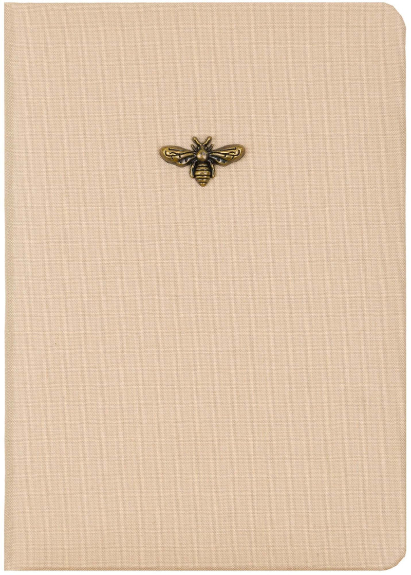 Eccolo Sand Bee Emblem Blank Lined Journal Notebook, 256 Ruled Pages, Padded Fabric Hardcover, 5-x-7-inch
