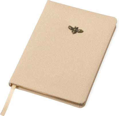 Eccolo Sand Bee Emblem Blank Lined Journal Notebook, 256 Ruled Pages, Padded Fabric Hardcover, 5-x-7-inch