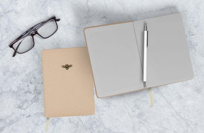 Eccolo Sand Bee Emblem Blank Lined Journal Notebook, 256 Ruled Pages, Padded Fabric Hardcover, 5-x-7-inch