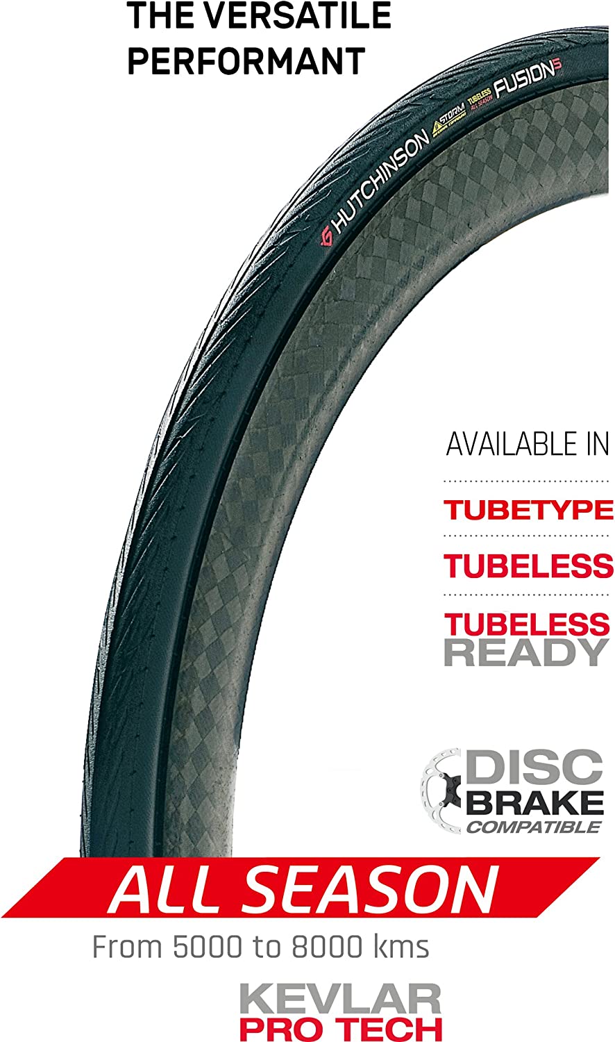 Hutchinson Tyres PV527731 Fusion 5 All Season Road Tyre, Black, Size 700 x 25