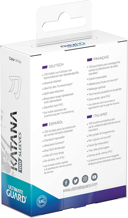 Ultimate Guard Katana Card Sleeves, 100 Standard Size TCG Sleeves, 66 x 91mm, White Back, Tournament Sleeves, No PVC & Acid-Free, High Clarity