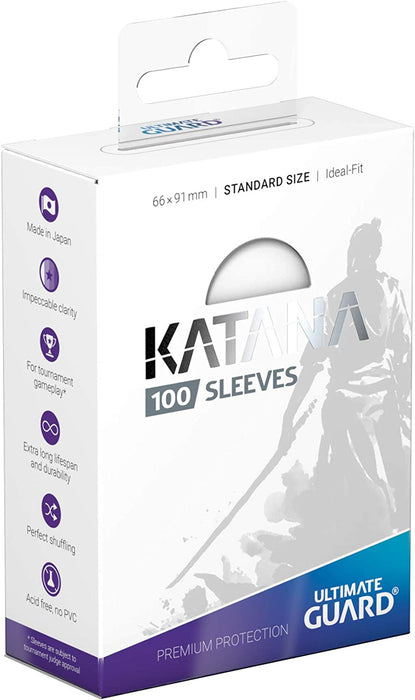 Ultimate Guard Katana Card Sleeves, 100 Standard Size TCG Sleeves, 66 x 91mm, White Back, Tournament Sleeves, No PVC & Acid-Free, High Clarity