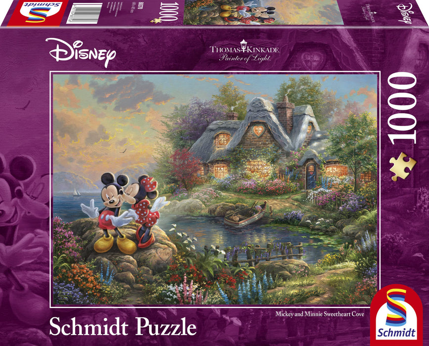 Schmidt Spiele | Thomas Kinkade: Disney Mickey & Minnie Sweetheart Cove 2021 edition (1000 piece) | Jigsaw Puzzle | Ages 12+ Multi-color Disney Mickey & Minnie Sweetheart Cove 2021