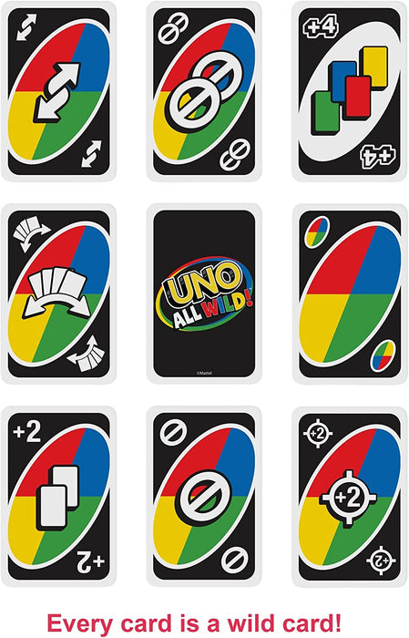 UNO All Wild Card Game with 112 Cards, Gift for Kid, Family & Adult Game Night for Players 7 Years & Older, HHL33