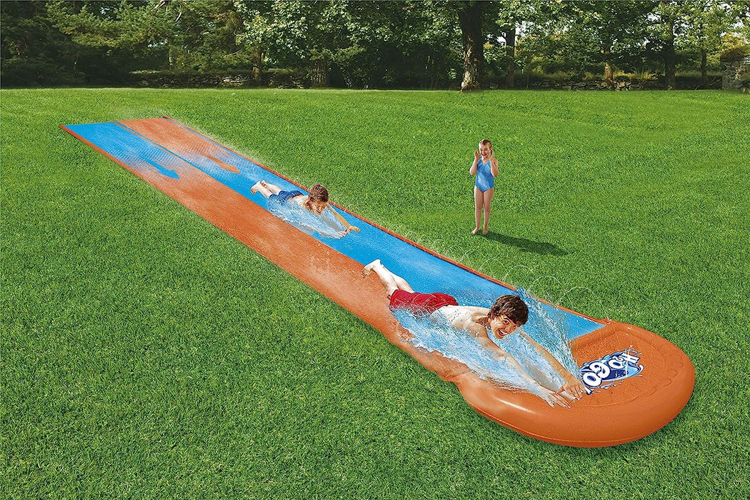 Bestway 52328 BW52328 H20GO Double Water Slip and Slide, 4.88m Inflatable Garden Games with Built-in Sprinklers, Black, 488 x 138 cm