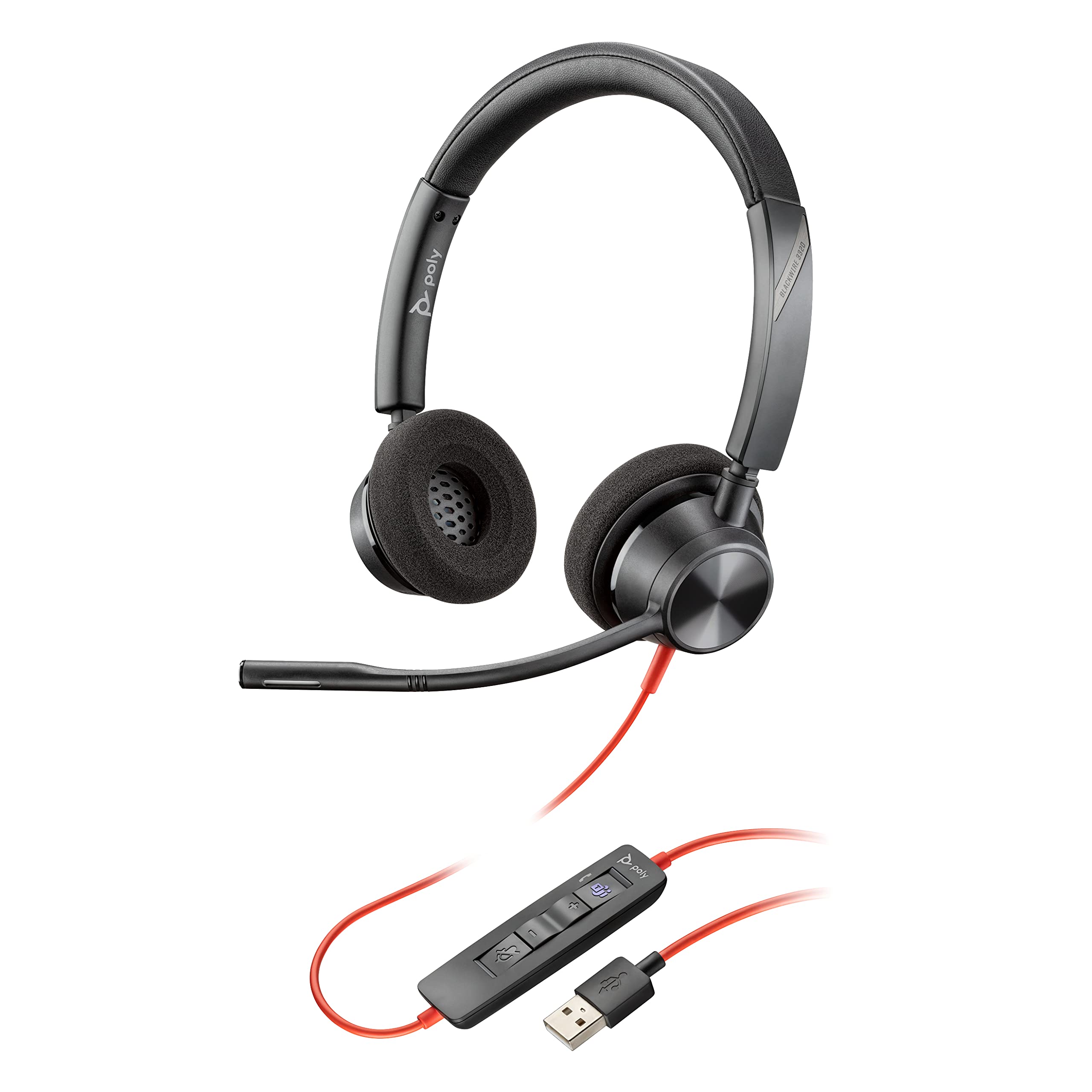 Plantronics – Blackwire 3320 USB-A (Poly) – Wired, Dual-Ear (Stereo) Headset with Boom Mic – USB-A to connect to your PC and/or Mac – Works with Teams, Zoom, & more 2018 Version (USB-A)