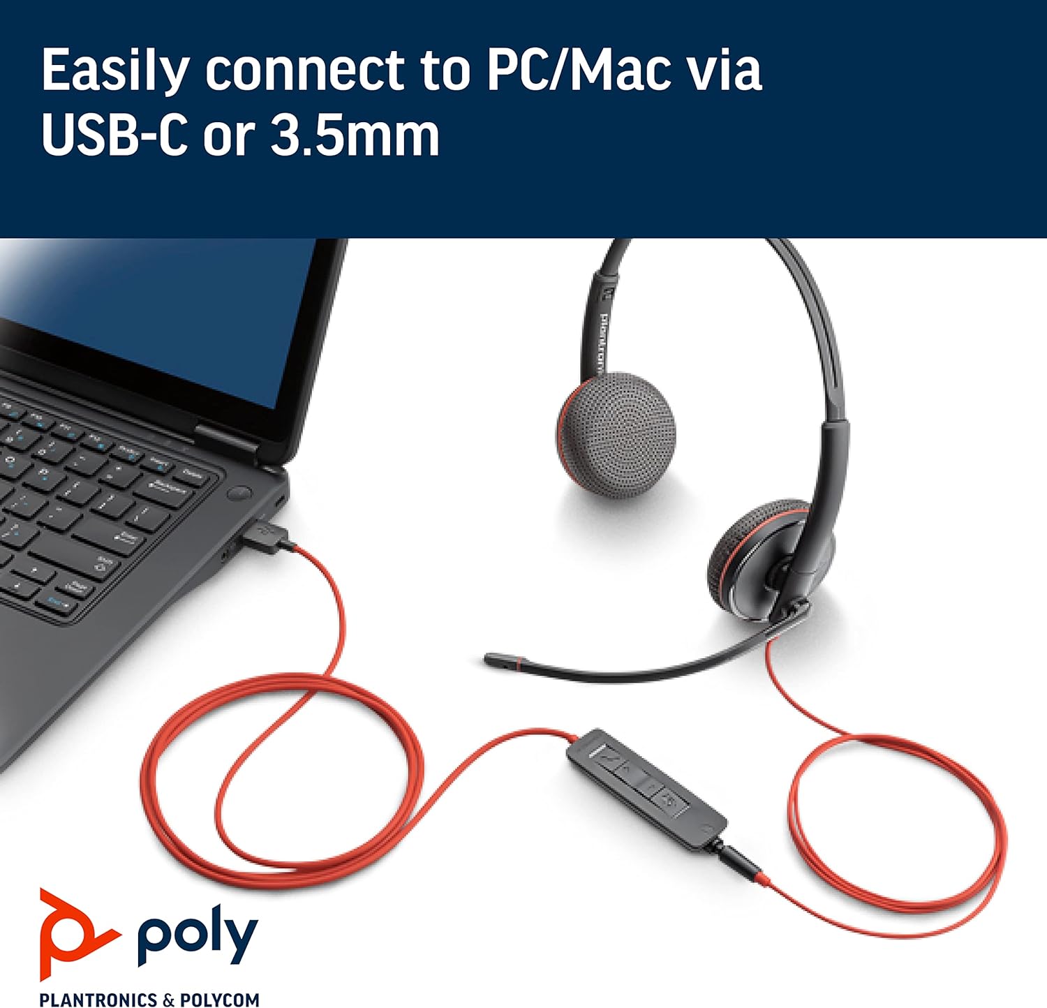 Plantronics - Blackwire 3225 - Wired Dual-Ear (Stereo) Headset with Boom Mic - USB-C to connect to your Mobile, PC or Mac Stereo USB-C & AUX