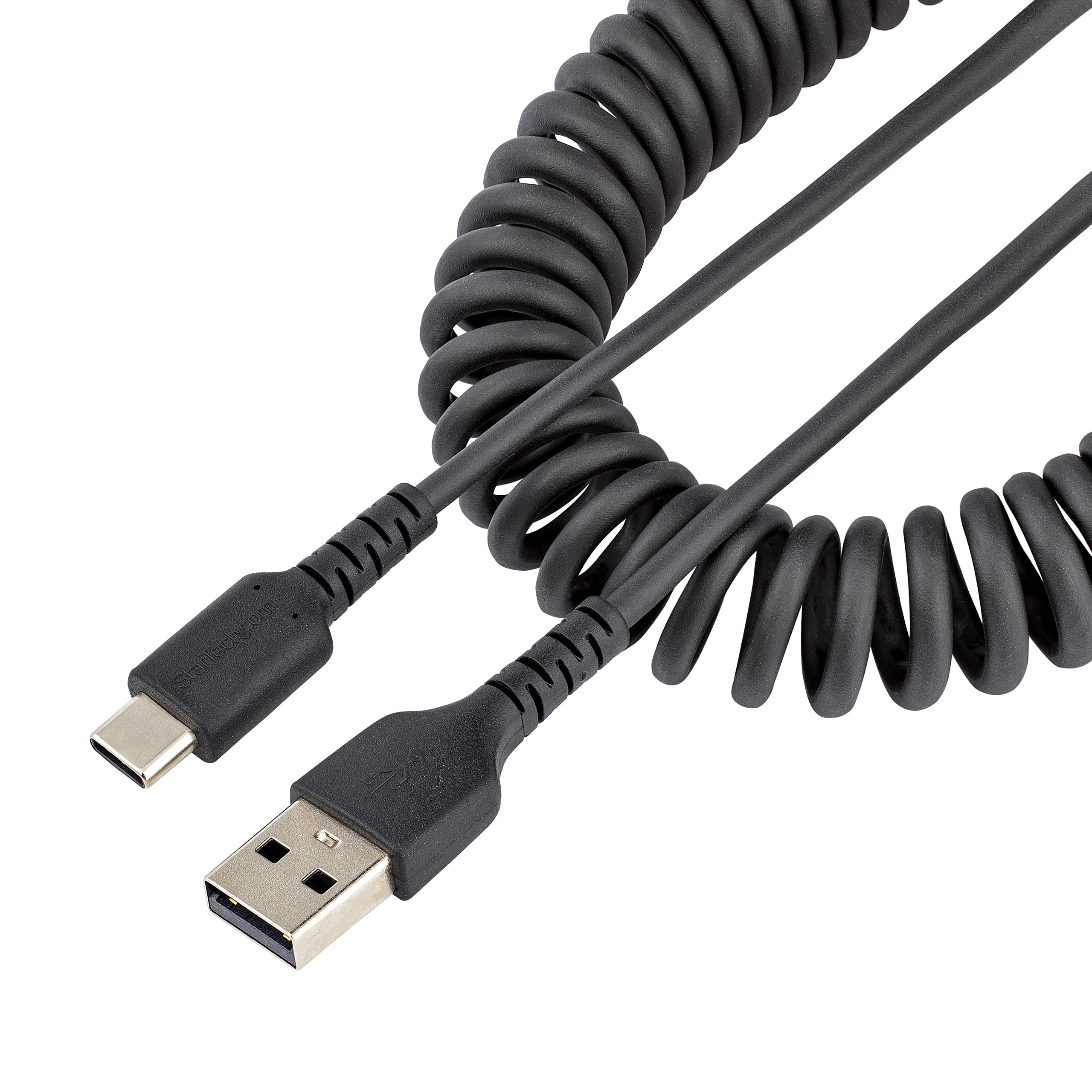 StarTech.com Cable de 50cm de Carga USB A a USB C, Cable USB Tipo C Rizado de Carga Rápida y Servicio Pesado, Cable USB 2.0 A a USBC, de Fibra de Aramida Resistente, Negro (R2ACC-50C-USB-CABLE