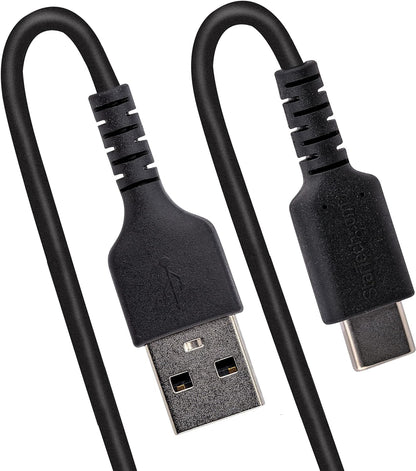 StarTech.com Cable de 50cm de Carga USB A a USB C, Cable USB Tipo C Rizado de Carga Rápida y Servicio Pesado, Cable USB 2.0 A a USBC, de Fibra de Aramida Resistente, Negro (R2ACC-50C-USB-CABLE