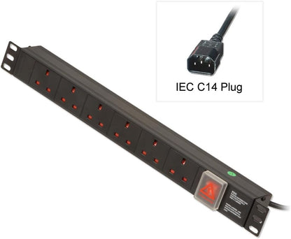 1U 6 Way Uk Plug Pdu 1Xiec Plug To 6X3 Pin Sockets