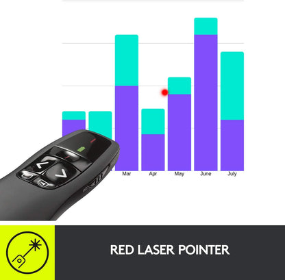 Logitech R500s Laser Class 1 Presenter Bluetooth and USB / Presentation Clicker - Universal Compatibility, 20m range, Customisable, Smart Battery 12 months usage