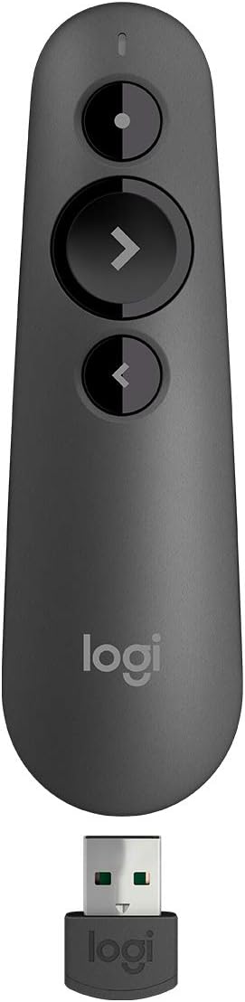 Logitech R500s Laser Class 1 Presenter Bluetooth and USB / Presentation Clicker - Universal Compatibility, 20m range, Customisable, Smart Battery 12 months usage